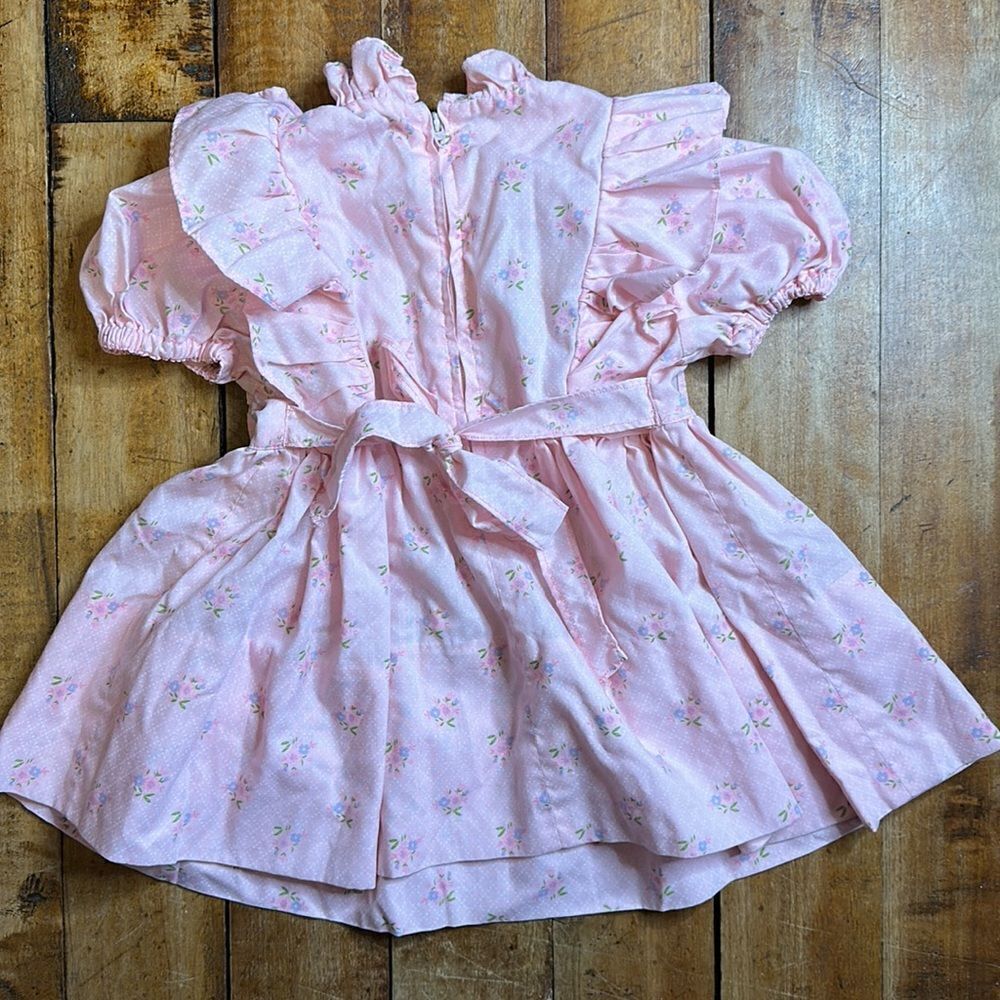 Vintage Handmade dress Girls size 12 to 18 months Floral pink cottagecore easter - Picture 3 of 4